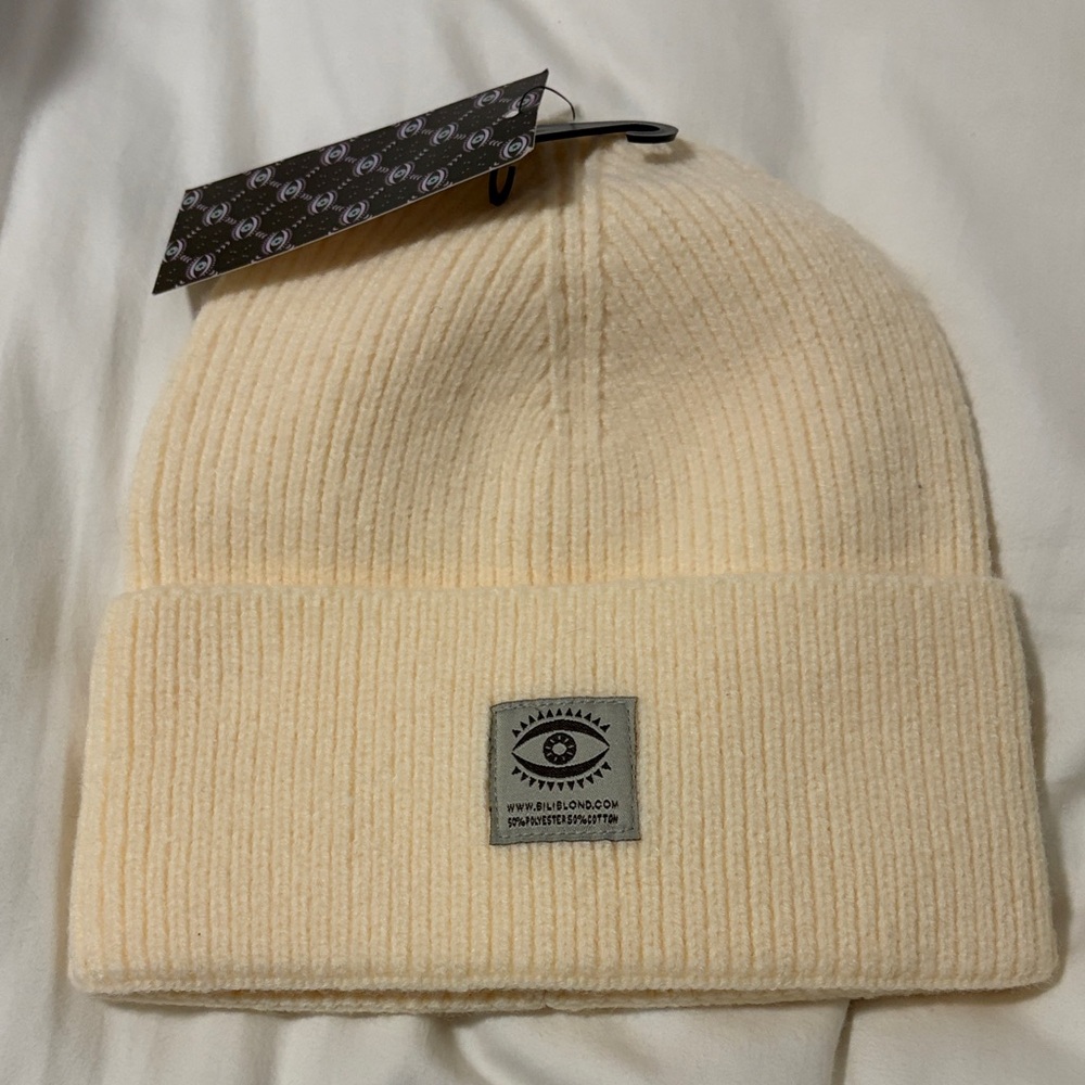 NWT BiliBlond Swimwear Cream Knitted Beanie Hat